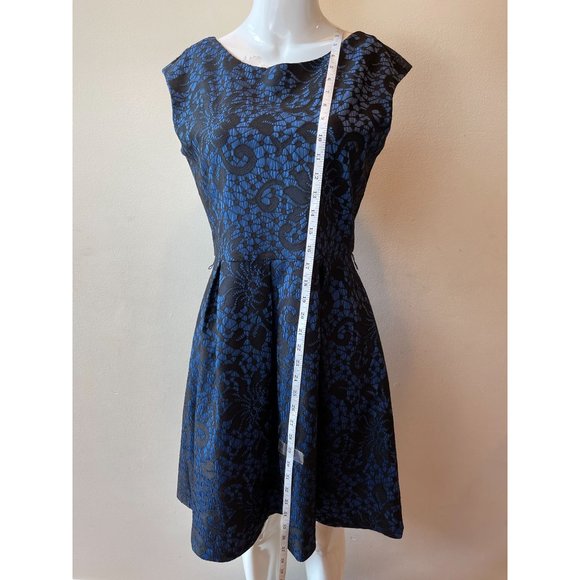 Tiana B. Womens Floral Lace Overlay Skater Dress Backless Blue Black Size 6 - Picture 3 of 7